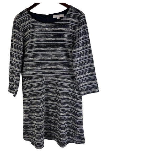 Ann Taylor Loft Shift Sheath Dress Sz 14 XL Black Striped Career Classic - Picture 2 of 6